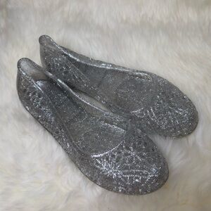 Silver glitter rubber ballet flats
